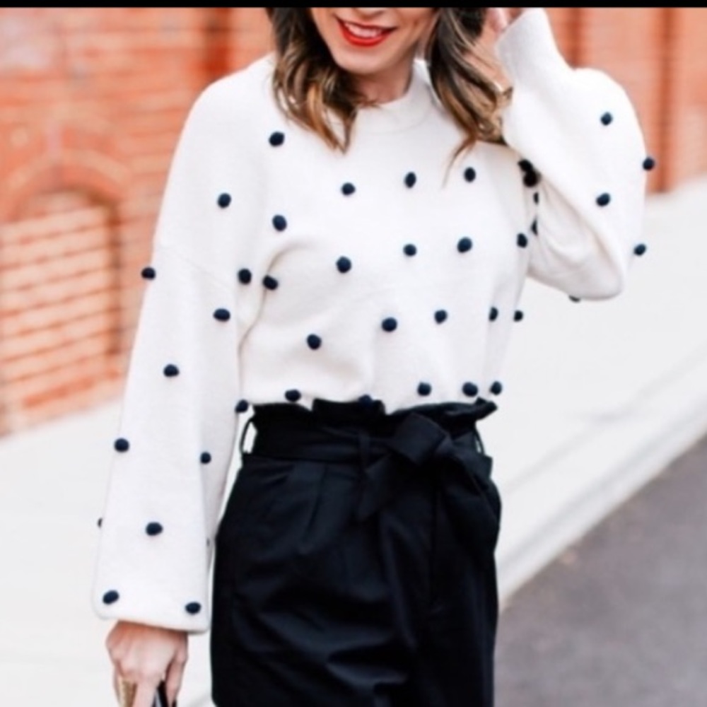 Madewell White Sweater with Navy Dots